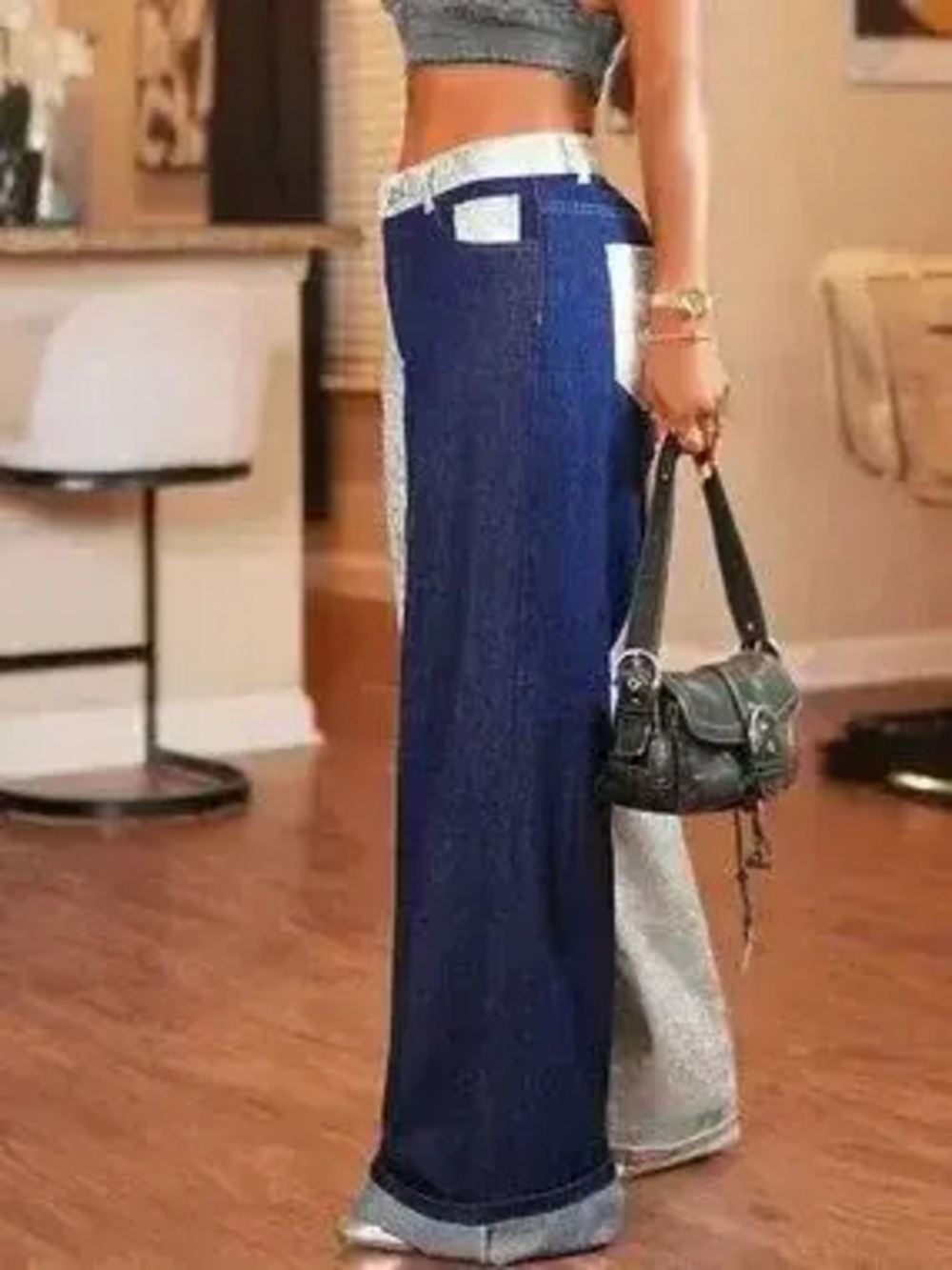 Two-Tone Wide-Leg Jeans - Picture 2 of 5